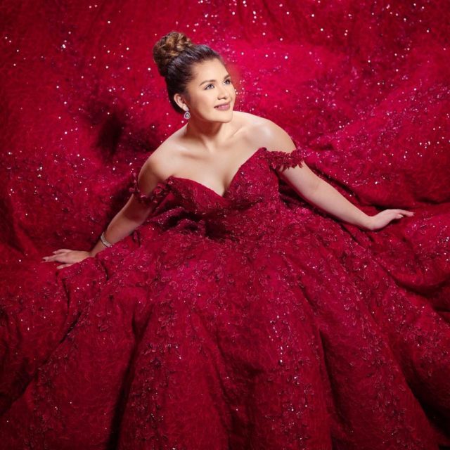 maroon gown for debut