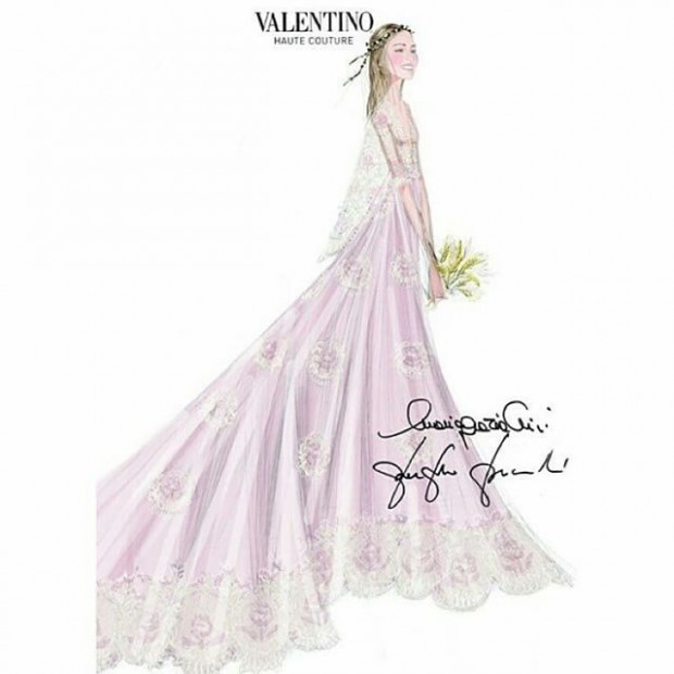 Beatrice borromeo valentino wedding dress sketch preen