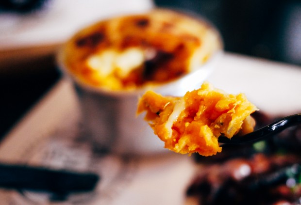 A close-up of the Sweet Potato Corn Melt's gooey texture.