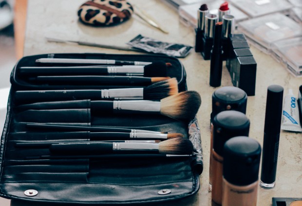makeup brushes and products