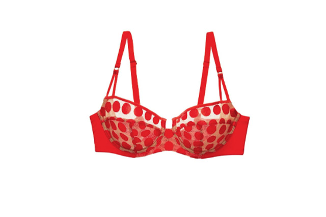 Cacique Valentine Red Lightly Lined Underwire Bra with White