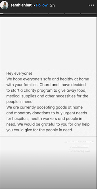 sarah lahbati IG stories donation